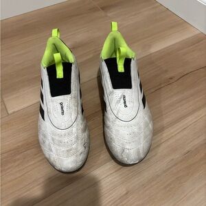 Adidas Goletta Slip-On Soccer Shoes in White & Neon Yellow 5Y
